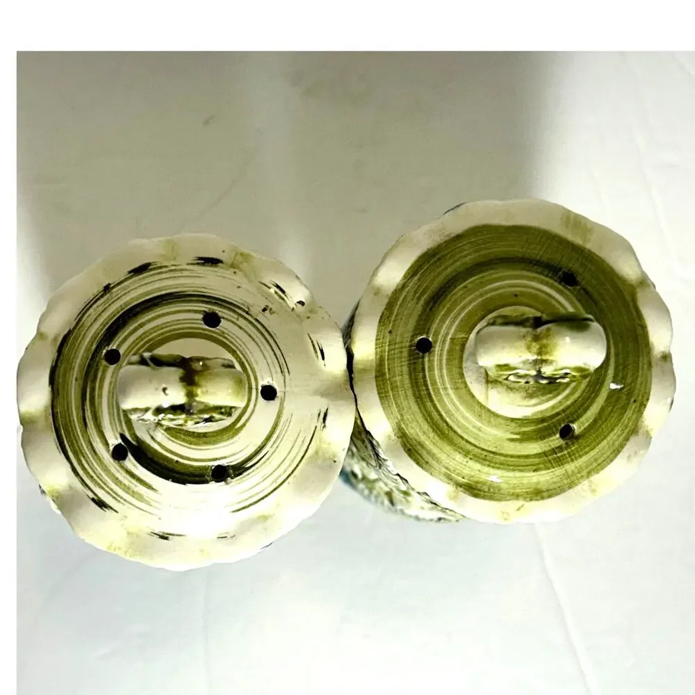 Vintage MCM Green/Blue Floral Inarco Salt‎ and Pepper Shakers